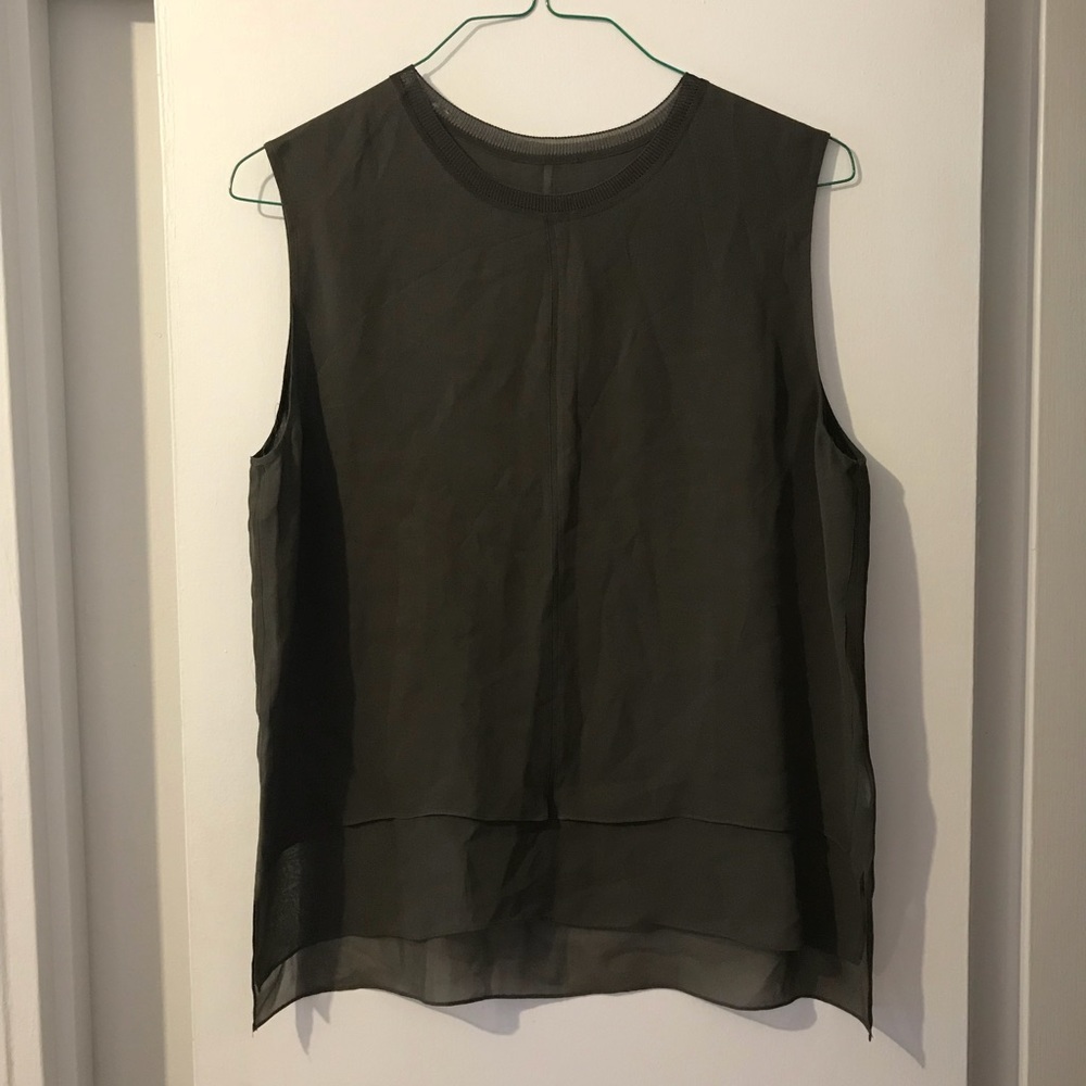 Vince sleeveless silk blouse, olive color. Size XL
